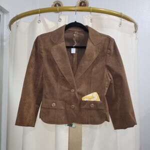 Vintage 70s Newsgirl Ultra Suede Cropped Womens Blazer Pocket Handkerchief XS